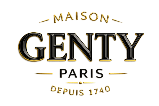Logo officiel de Maison Genty Paris, fond transparent, typographie dorée.